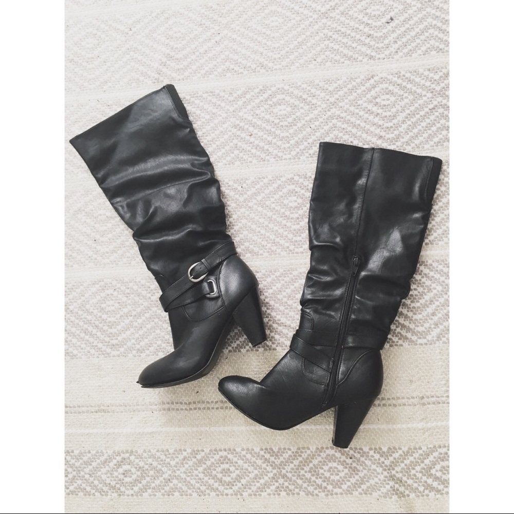 Black Leather Heel Boots